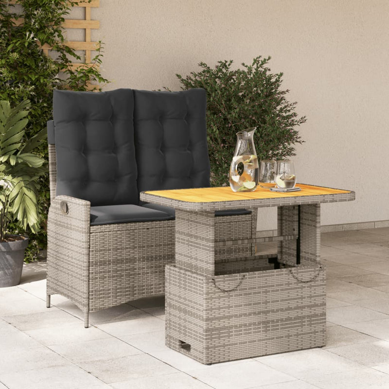 vidaXL 2 Piece Garden Dining Set with Cushions Grey Poly Rattan