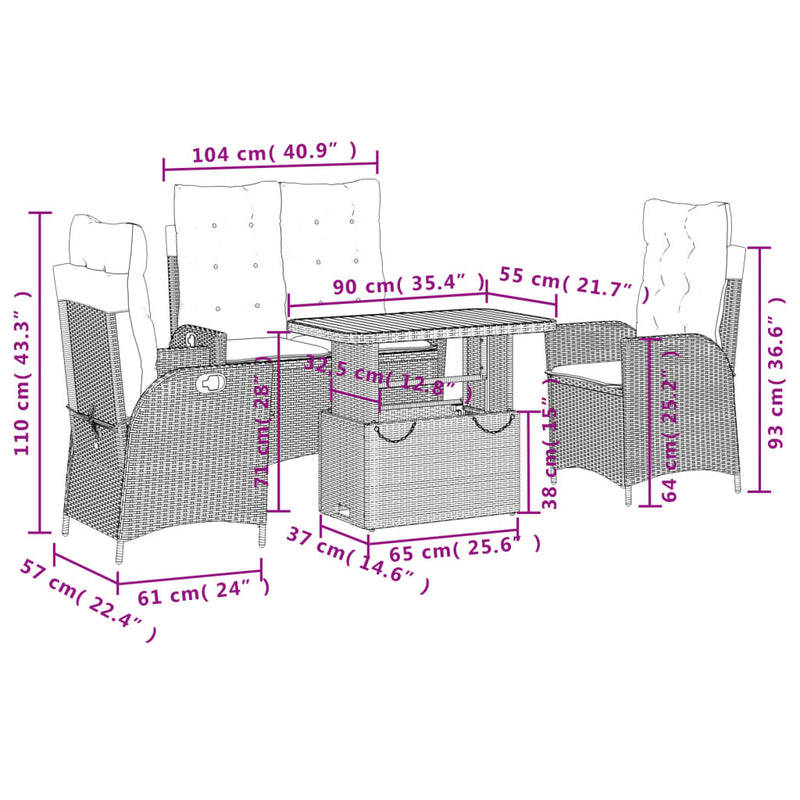 vidaXL 4 Piece Garden Dining Set with Cushions Grey Poly Rattan