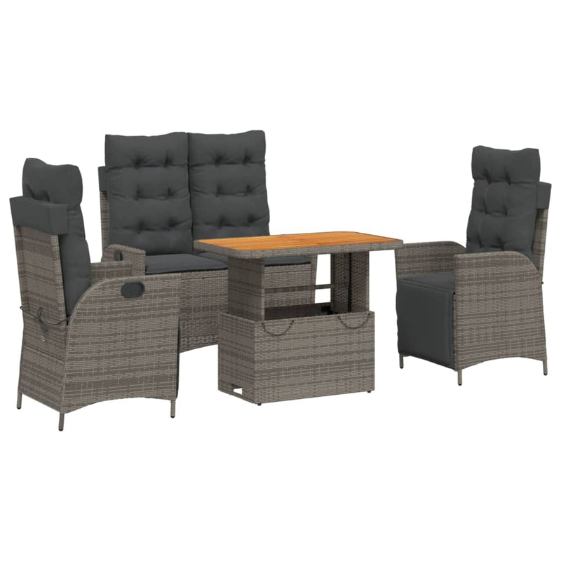 vidaXL 4 Piece Garden Dining Set with Cushions Grey Poly Rattan