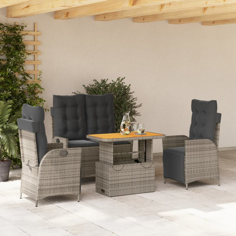 vidaXL 4 Piece Garden Dining Set with Cushions Grey Poly Rattan