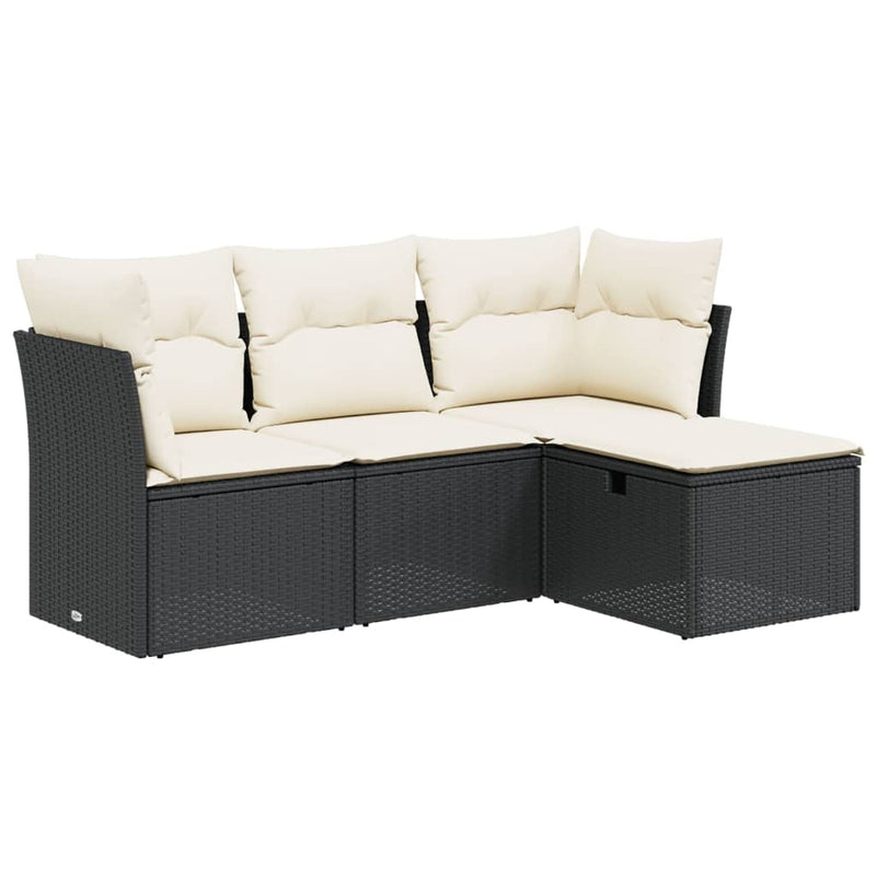 vidaXL 4 Piece Garden Sofa Set with Cushions Black Poly Rattan