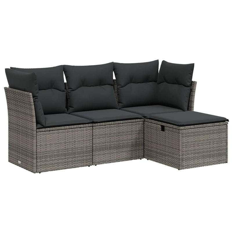 4 Piece Garden Sofa Set with Cushions Grey Poly Rattan