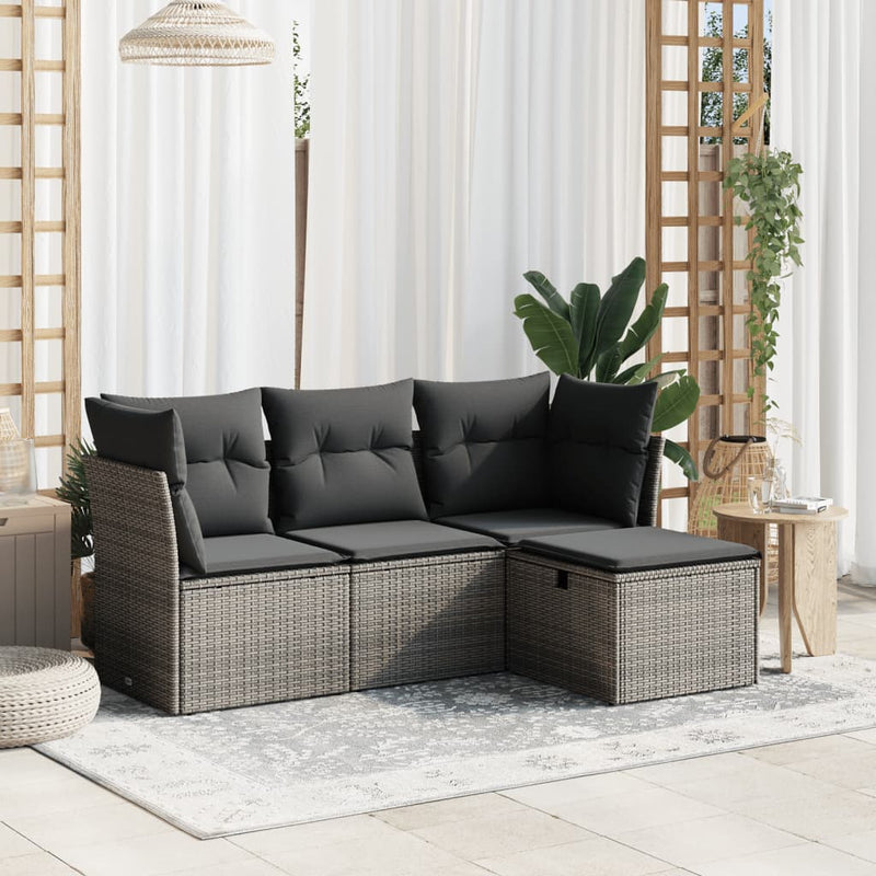 4 Piece Garden Sofa Set with Cushions Grey Poly Rattan