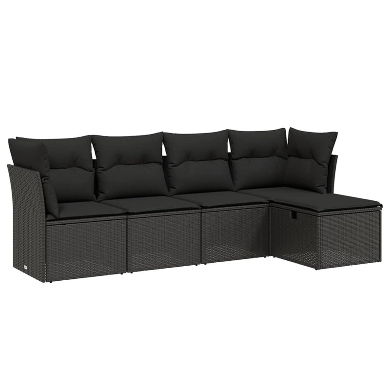 vidaXL 5 Piece Garden Sofa Set with Cushions Black Poly Rattan