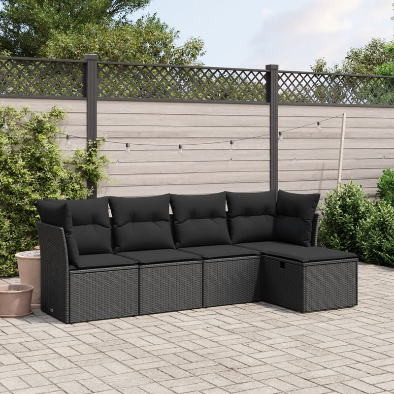 vidaXL 5 Piece Garden Sofa Set with Cushions Black Poly Rattan