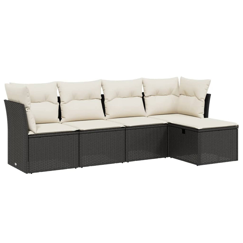 vidaXL 5 Piece Garden Sofa Set with Cushions Black Poly Rattan