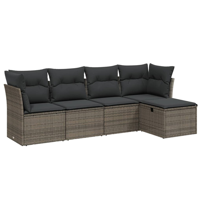 vidaXL 5 Piece Garden Sofa Set with Cushions Grey Poly Rattan