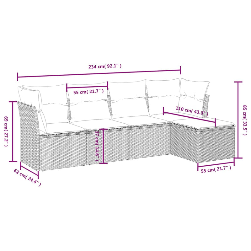 vidaXL 5 Piece Garden Sofa Set with Cushions Grey Poly Rattan