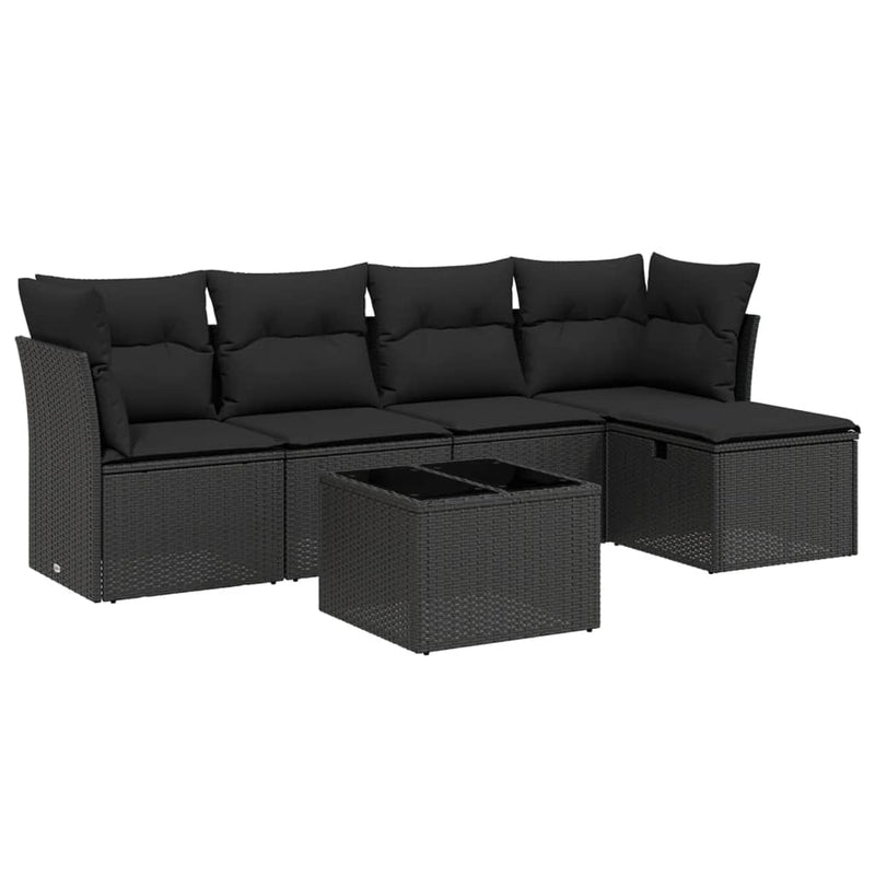 vidaXL 6 Piece Garden Sofa Set with Cushions Black Poly Rattan