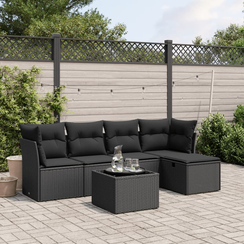 vidaXL 6 Piece Garden Sofa Set with Cushions Black Poly Rattan