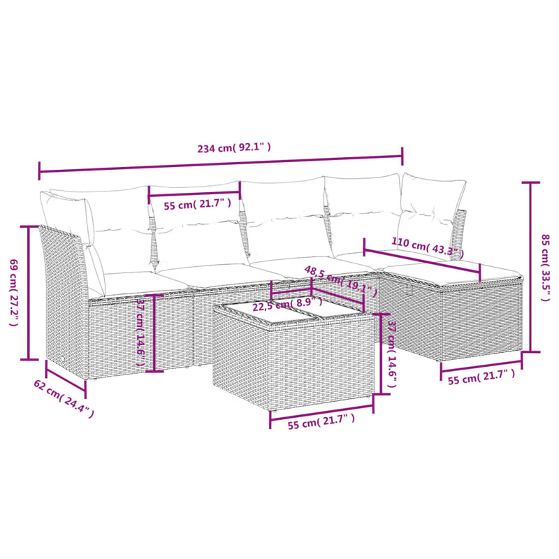 vidaXL 6 Piece Garden Sofa Set with Cushions Black Poly Rattan