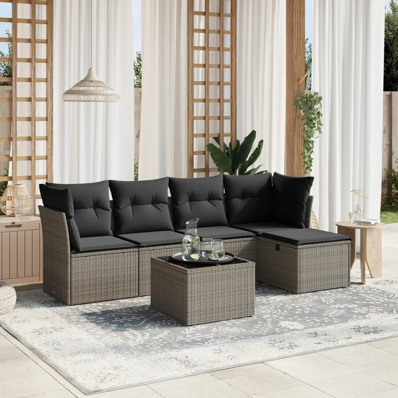 6 Piece Garden Sofa Set with Cushions Grey Poly Rattan