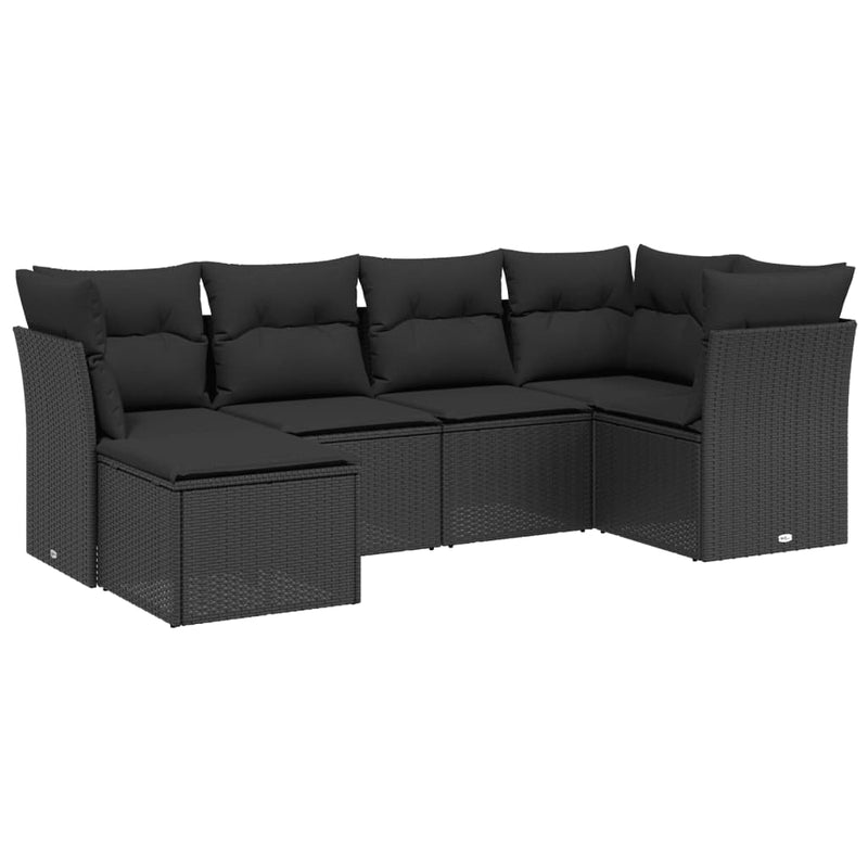 vidaXL 6 Piece Garden Sofa Set with Cushions Black Poly Rattan