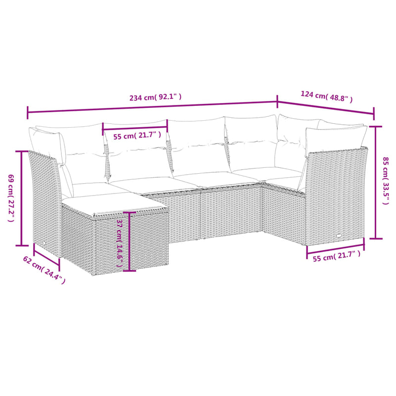 vidaXL 6 Piece Garden Sofa Set with Cushions Black Poly Rattan