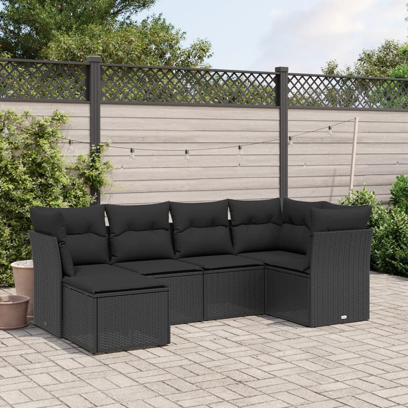 vidaXL 6 Piece Garden Sofa Set with Cushions Black Poly Rattan