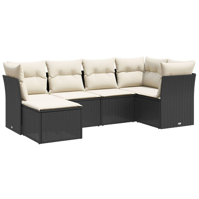 vidaXL 6 Piece Garden Sofa Set with Cushions Black Poly Rattan
