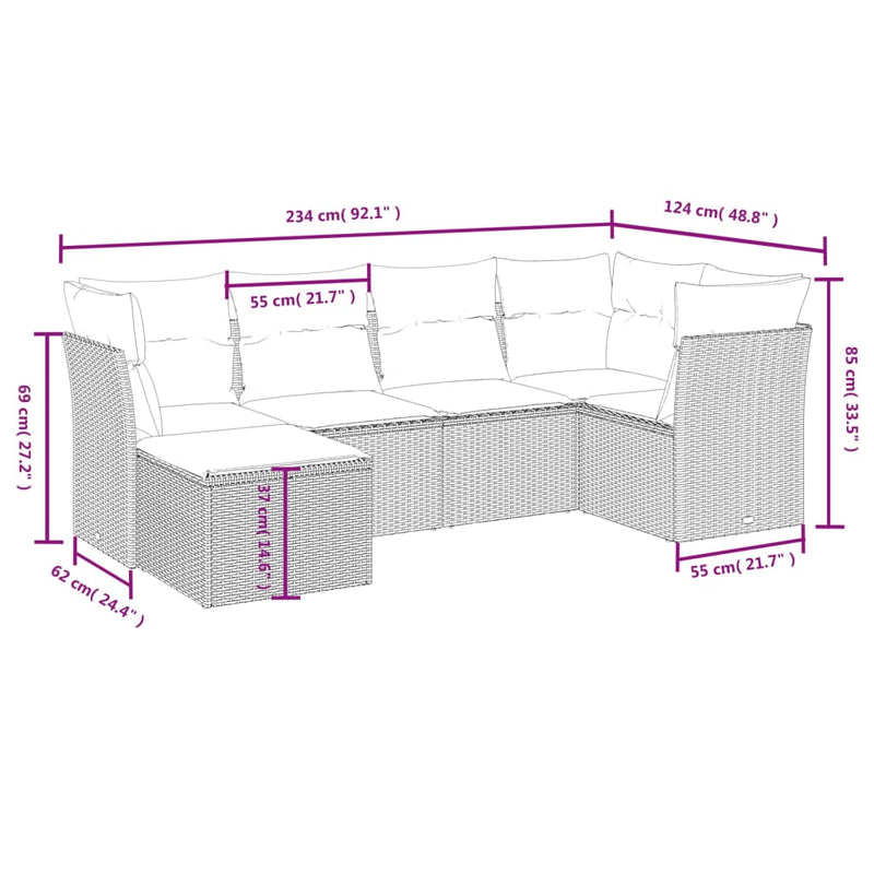 vidaXL 6 Piece Garden Sofa Set with Cushions Black Poly Rattan