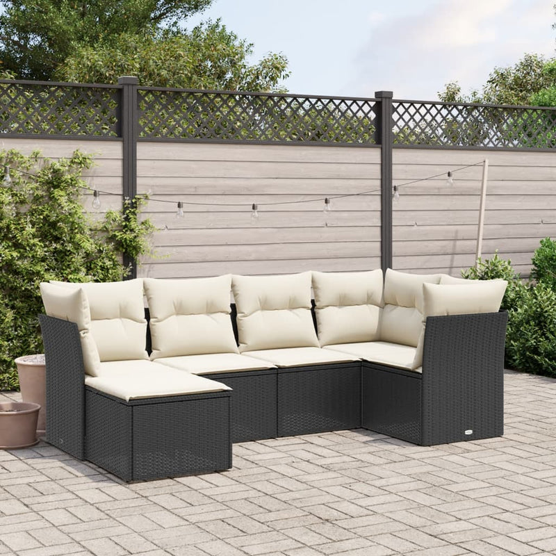 vidaXL 6 Piece Garden Sofa Set with Cushions Black Poly Rattan