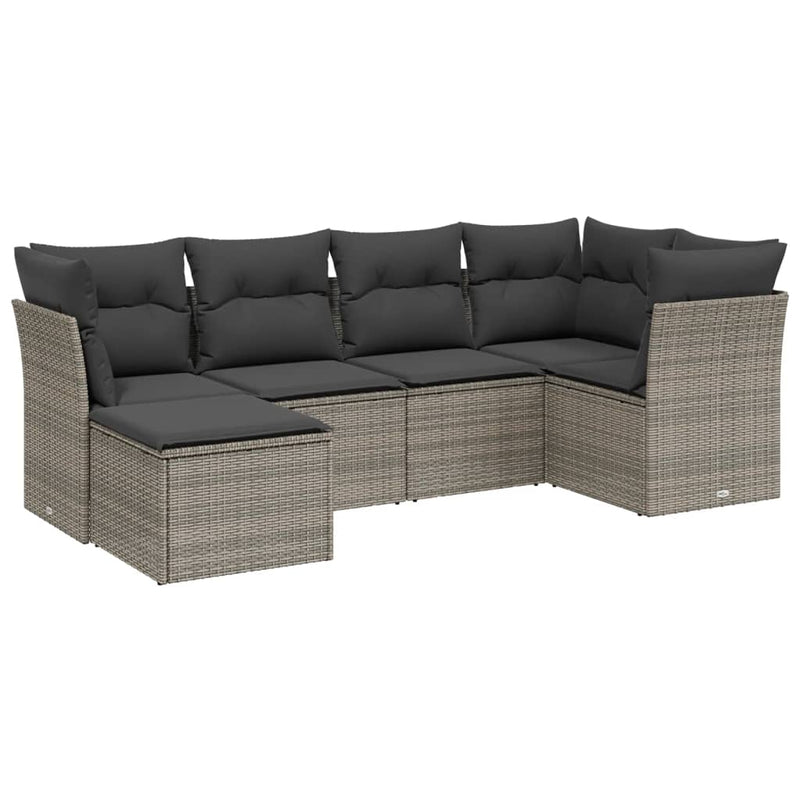 vidaXL 6 Piece Garden Sofa Set with Cushions Grey Poly Rattan