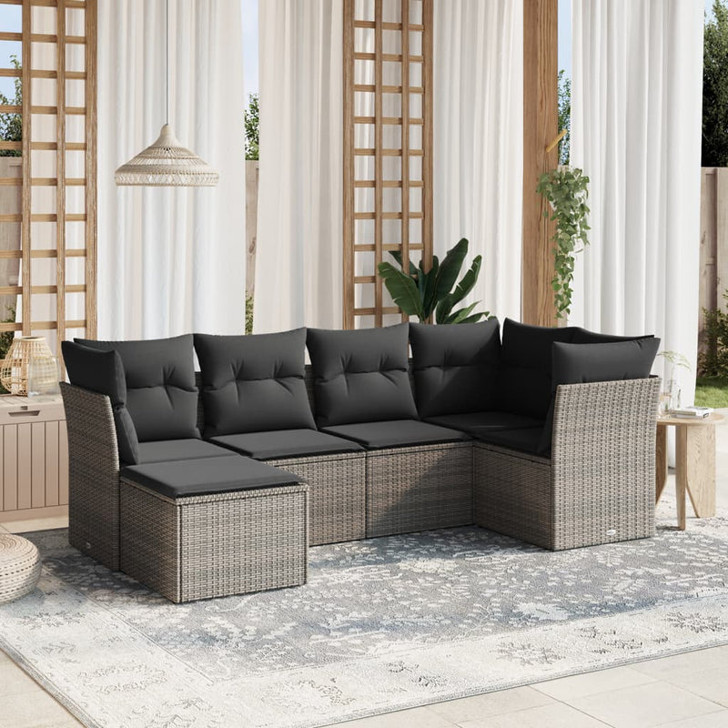 vidaXL 6 Piece Garden Sofa Set with Cushions Grey Poly Rattan