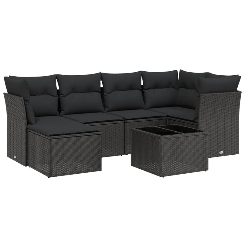 vidaXL 7 Piece Garden Sofa Set with Cushions Black Poly Rattan