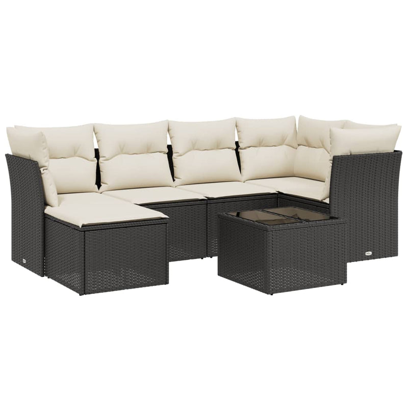 vidaXL 7 Piece Garden Sofa Set with Cushions Black Poly Rattan