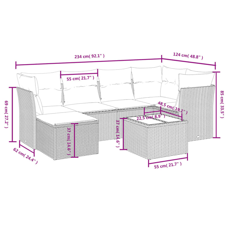 vidaXL 7 Piece Garden Sofa Set with Cushions Black Poly Rattan
