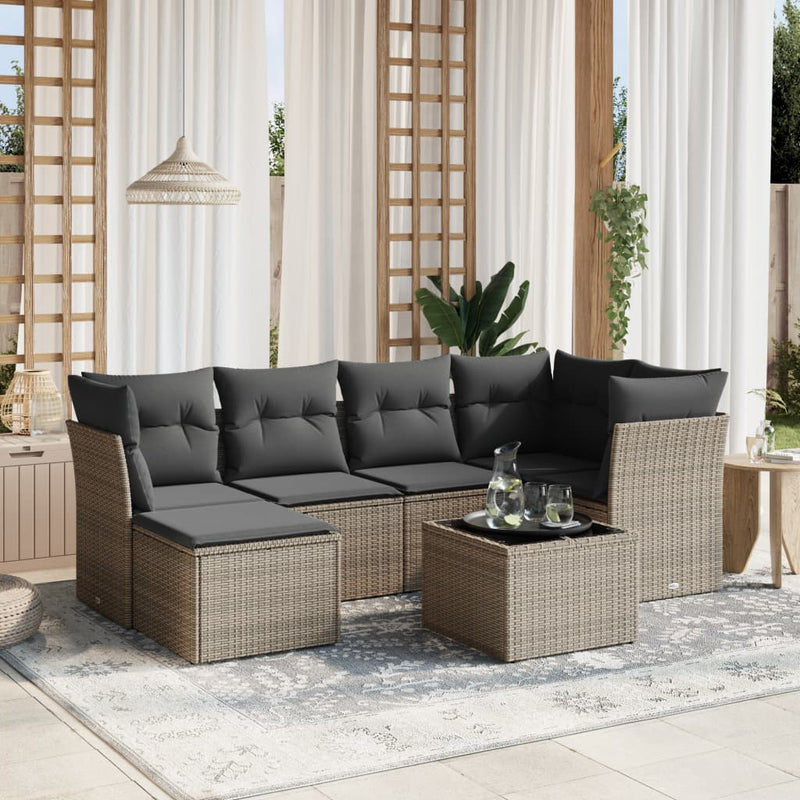 vidaXL 7 Piece Garden Sofa Set with Cushions Grey Poly Rattan