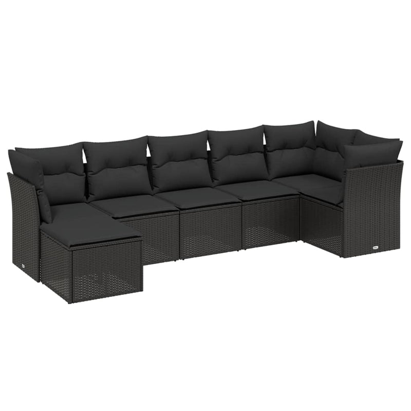vidaXL 7 Piece Garden Sofa Set with Cushions Black Poly Rattan
