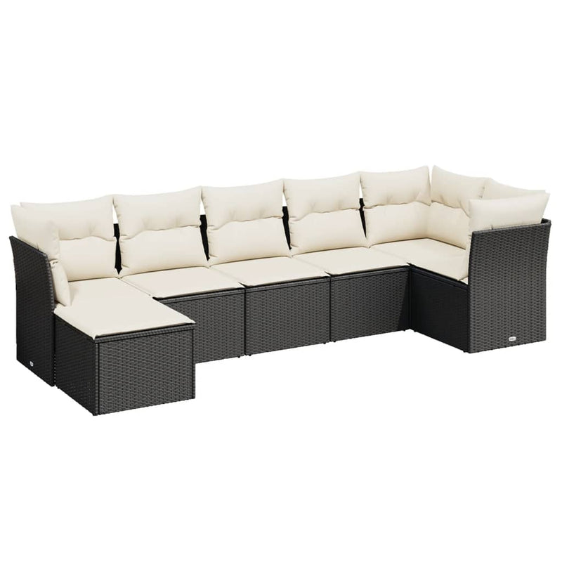 vidaXL 7 Piece Garden Sofa Set with Cushions Black Poly Rattan