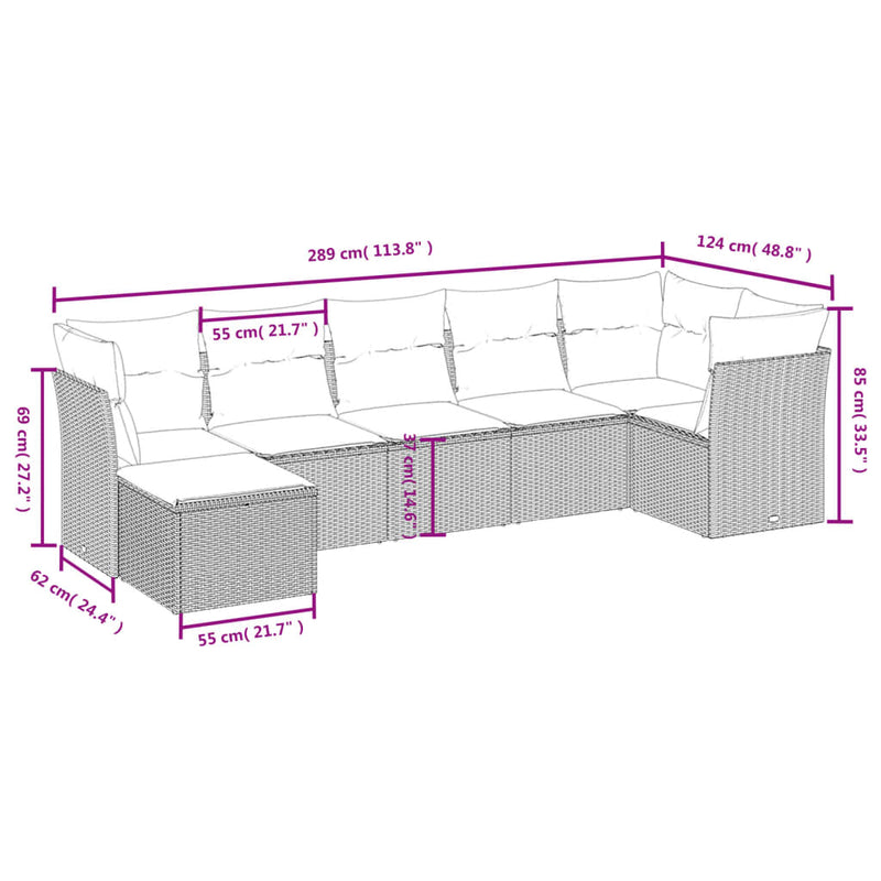 vidaXL 7 Piece Garden Sofa Set with Cushions Black Poly Rattan