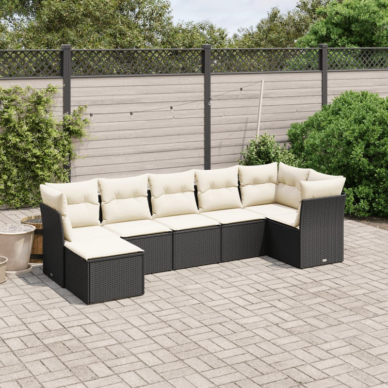 vidaXL 7 Piece Garden Sofa Set with Cushions Black Poly Rattan