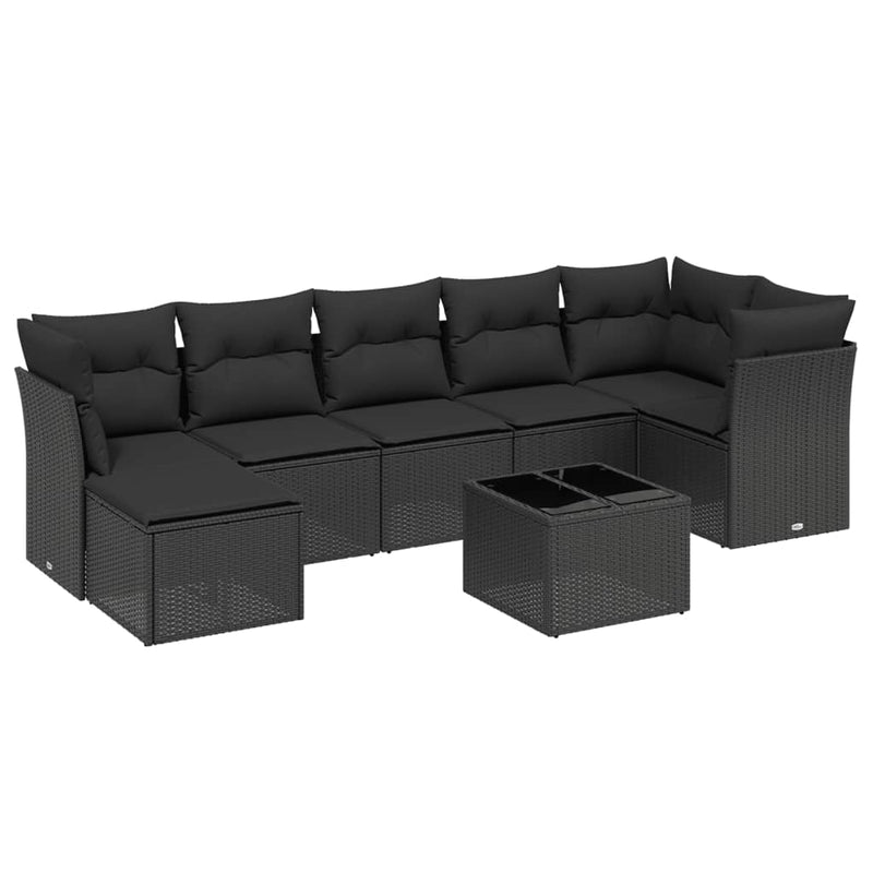 vidaXL 8 Piece Garden Sofa Set with Cushions Black Poly Rattan