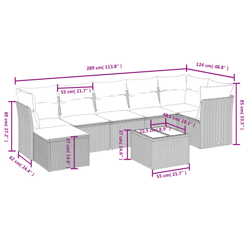 vidaXL 8 Piece Garden Sofa Set with Cushions Black Poly Rattan