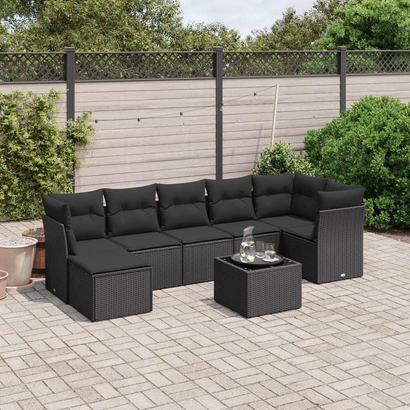 vidaXL 8 Piece Garden Sofa Set with Cushions Black Poly Rattan