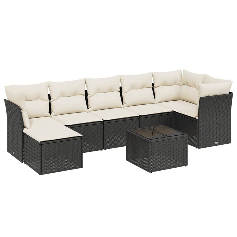 vidaXL 8 Piece Garden Sofa Set with Cushions Black Poly Rattan