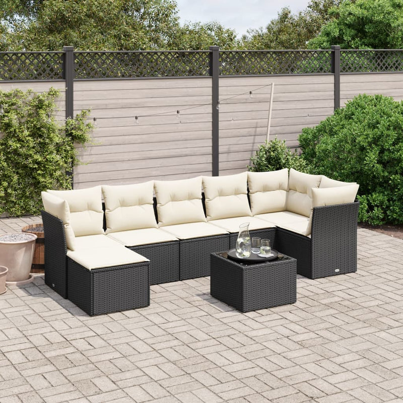vidaXL 8 Piece Garden Sofa Set with Cushions Black Poly Rattan