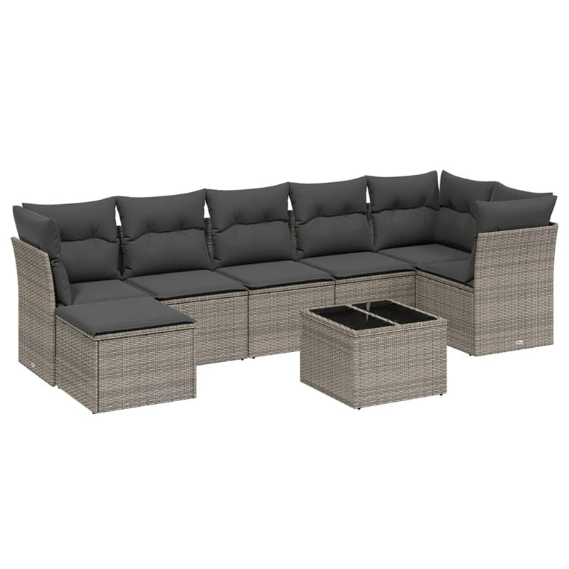 8 Piece Garden Sofa Set with Cushions Grey Poly Rattan