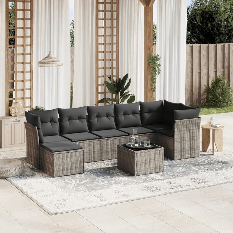vidaXL 8 Piece Garden Sofa Set with Cushions Grey Poly Rattan