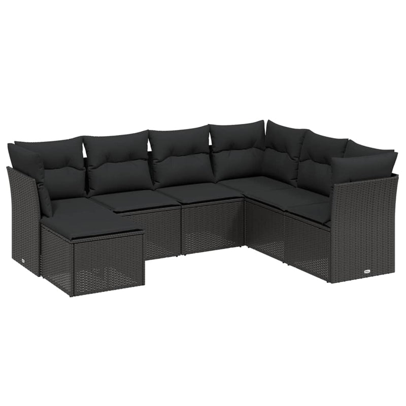 vidaXL 7 Piece Garden Sofa Set with Cushions Black Poly Rattan
