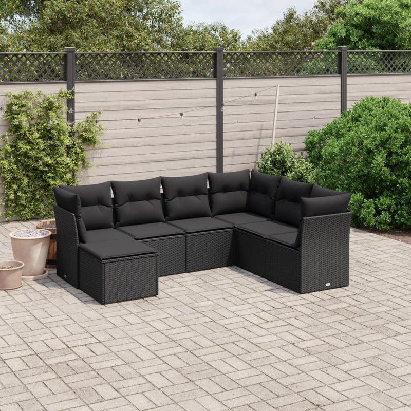 vidaXL 7 Piece Garden Sofa Set with Cushions Black Poly Rattan