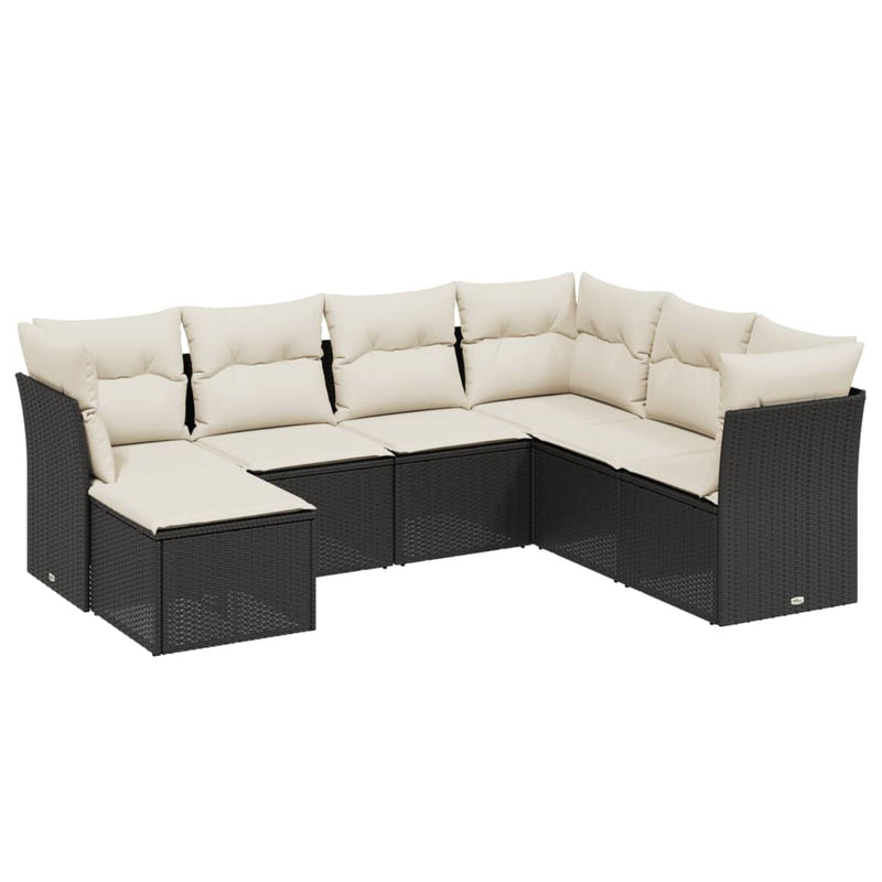 vidaXL 7 Piece Garden Sofa Set with Cushions Black Poly Rattan