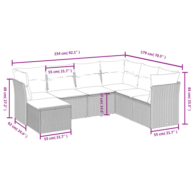 vidaXL 7 Piece Garden Sofa Set with Cushions Black Poly Rattan