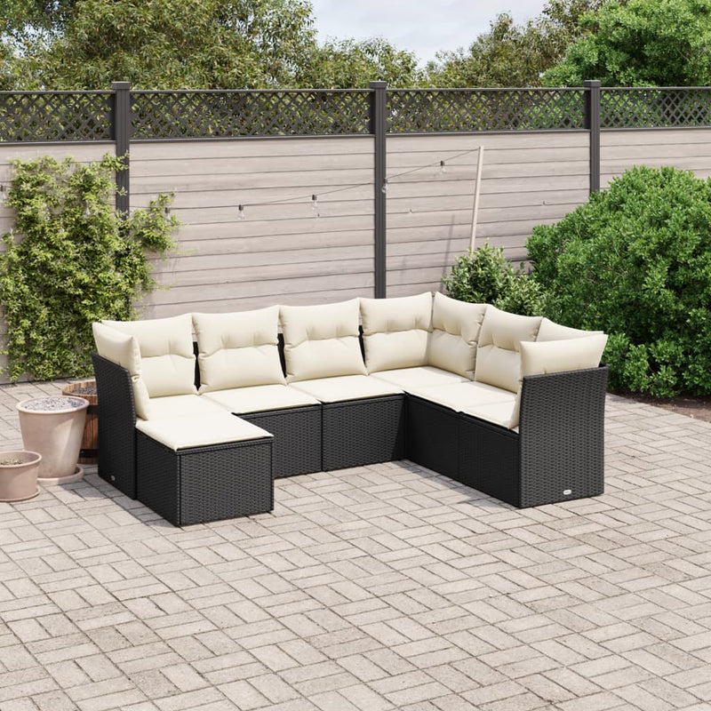 vidaXL 7 Piece Garden Sofa Set with Cushions Black Poly Rattan