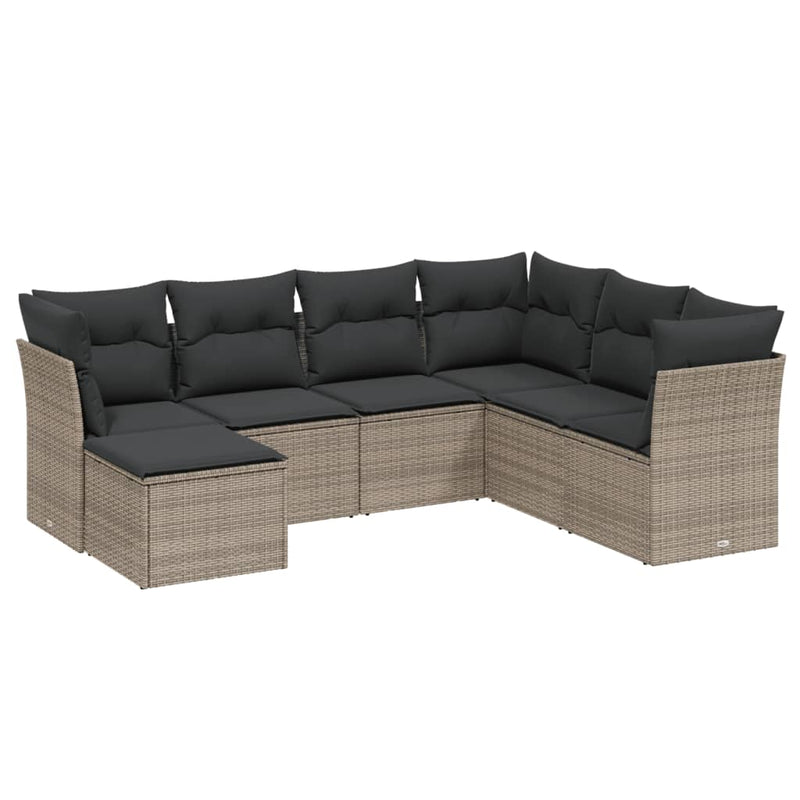 7 Piece Garden Sofa Set with Cushions Grey Poly Rattan