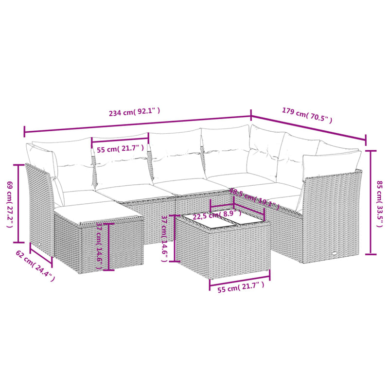 vidaXL 8 Piece Garden Sofa Set with Cushions Black Poly Rattan