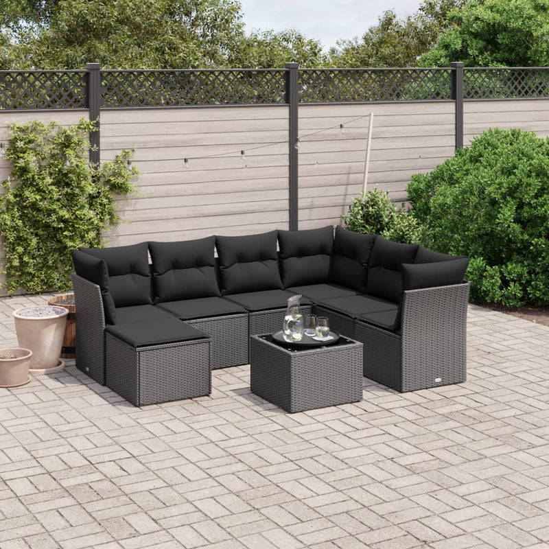 vidaXL 8 Piece Garden Sofa Set with Cushions Black Poly Rattan