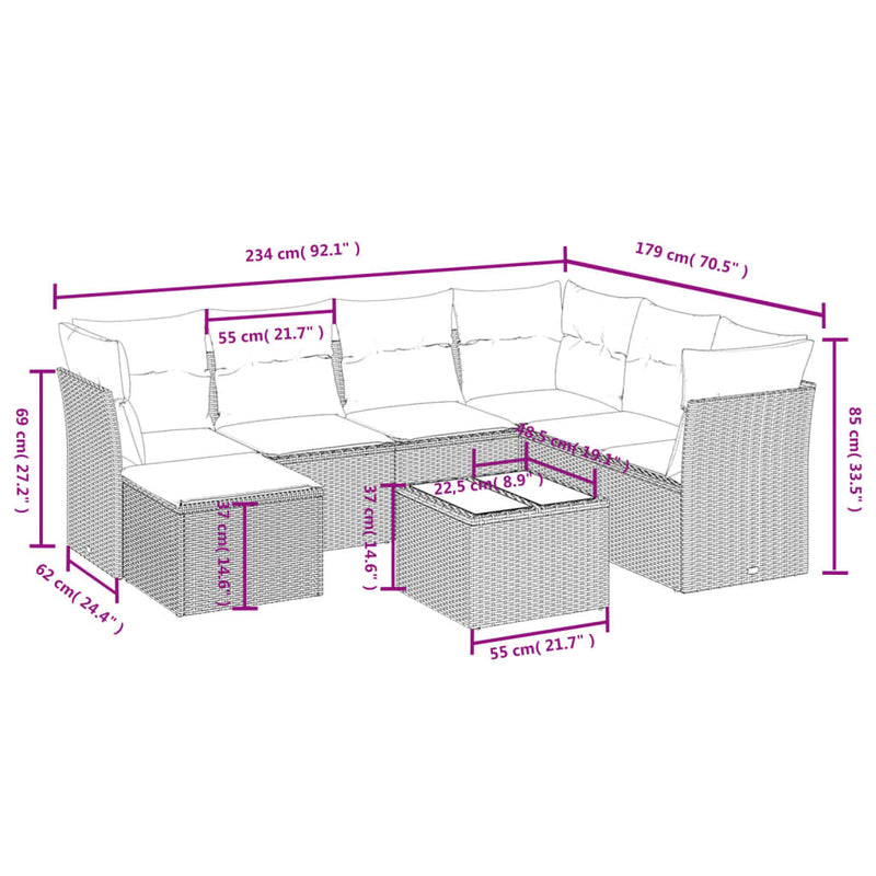 vidaXL 8 Piece Garden Sofa Set with Cushions Black Poly Rattan