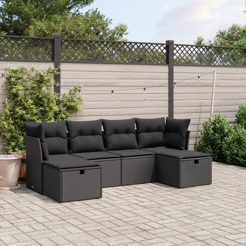 vidaXL 6 Piece Garden Sofa Set with Cushions Black Poly Rattan