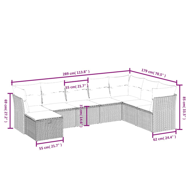 vidaXL 8 Piece Garden Sofa Set with Cushions Black Poly Rattan